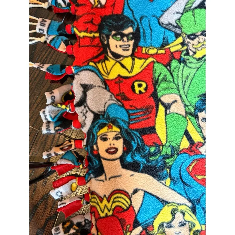 DC Comics Superhero Fleece Tie Blanket Throw Reversible Red 58x58 Handmade